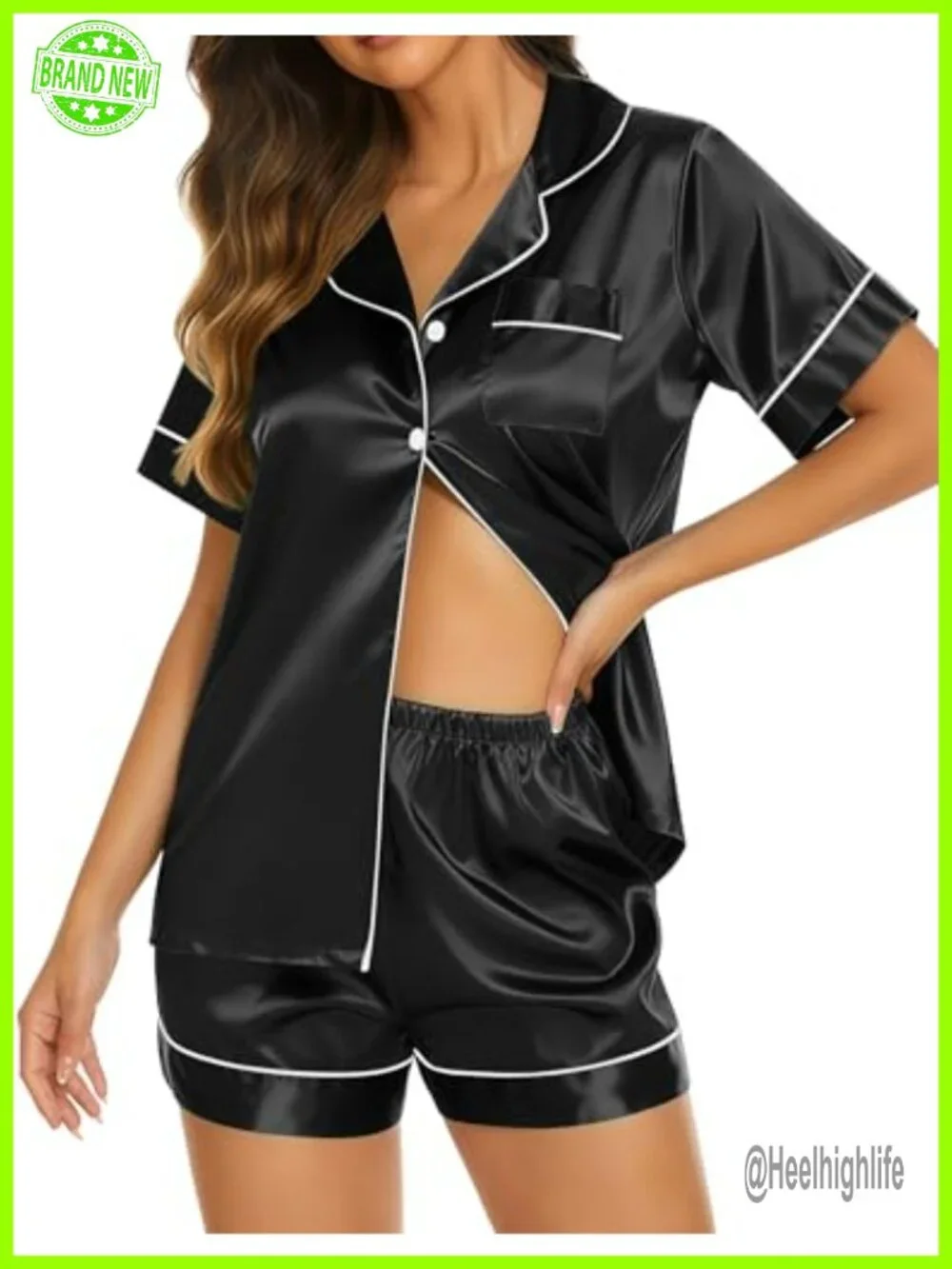 Silky Satin Pajama Set Short Sleeve Button Down Women's Loungewear 2 Piece